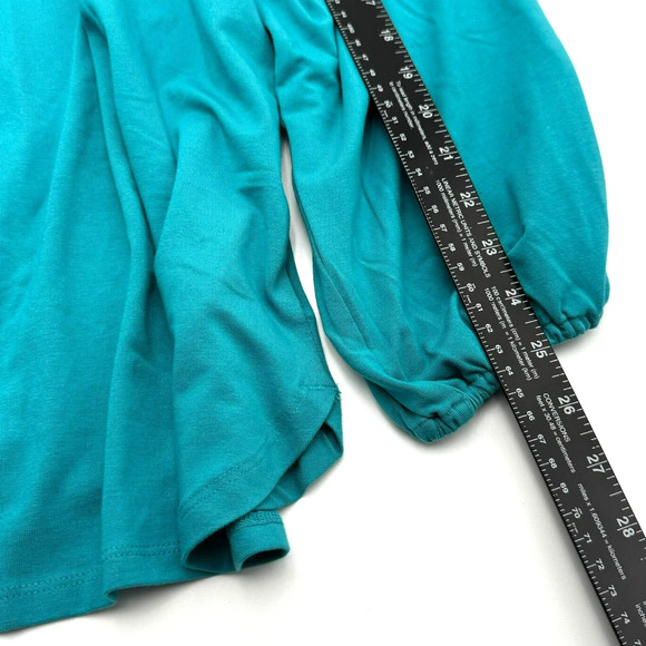 ISAAC MIZRAHI Women's 4X Plus Teal Blue Long Sleeve Tunic Top V Neck Shirred‎ - Picture 10 of 10